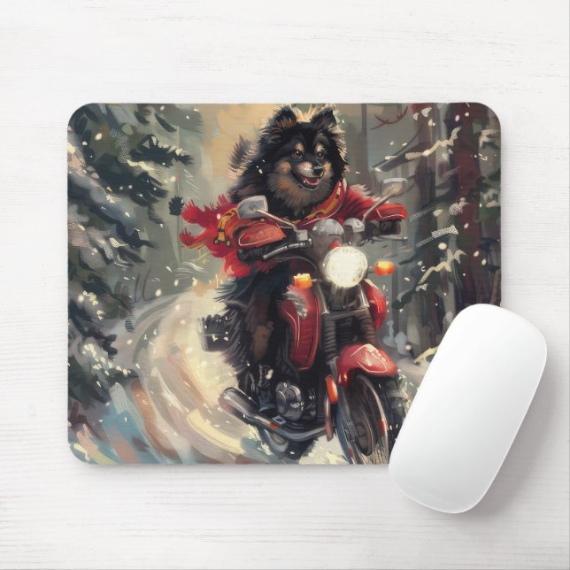 Finnish Lapphund Dog Riding Motorcycle Christmas  Mouse Pad (With Mouse)