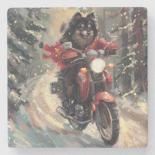 Finnish Lapphund Dog Riding Motorcycle Christmas Stone Coaster