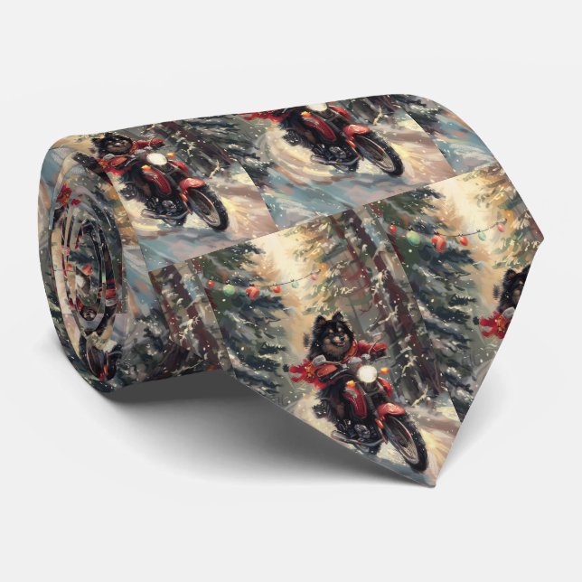 Finnish Lapphund Dog Riding Motorcycle Christmas  Tie (Rolled)