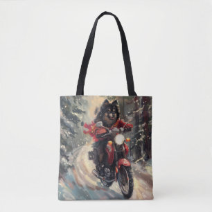 Finnish Lapphund Dog Riding Motorcycle Christmas  Tote Bag