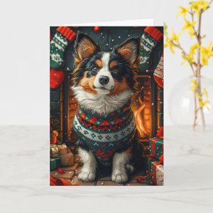 Finnish Lapphund Dog With Christmas Gift Fireplace Card