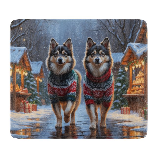 Finnish Lapphund Dogs Christmas Snow Holiday Cutting Board (Front)
