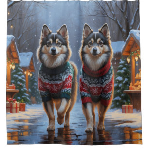 Finnish Lapphund Dogs Christmas Snow Holiday Shower Curtain