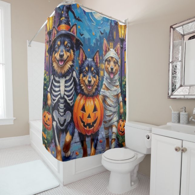 Finnish Lapphund Dogs Trick-or-Treating Halloween Shower Curtain (In Situ)