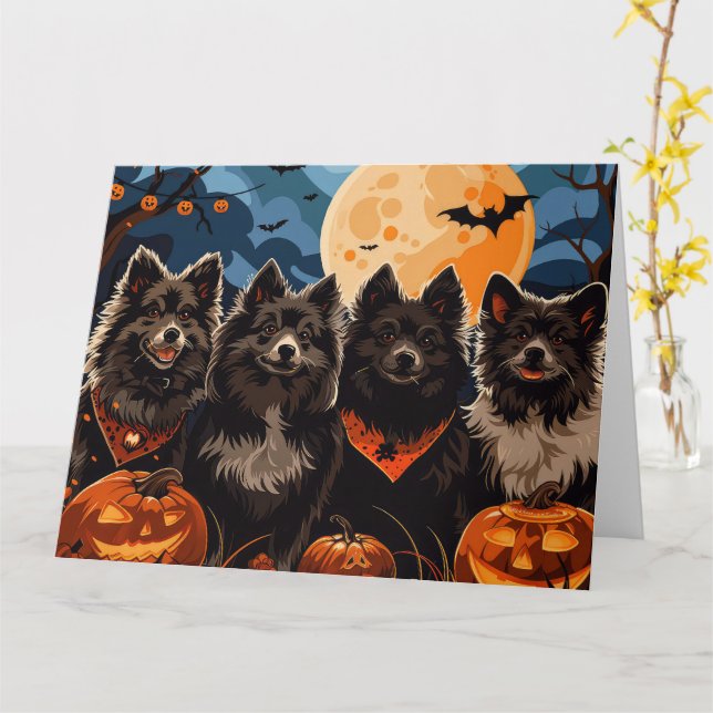 Finnish Lapphund Halloween Spooky Card (Yellow Flower)