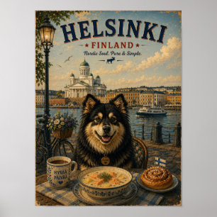 Finnish Lapphund in Helsinki Vintage Travel Art Poster