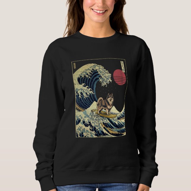 Finnish Lapphund Japanese Kanagawa Wave  Surf Dog Sweatshirt