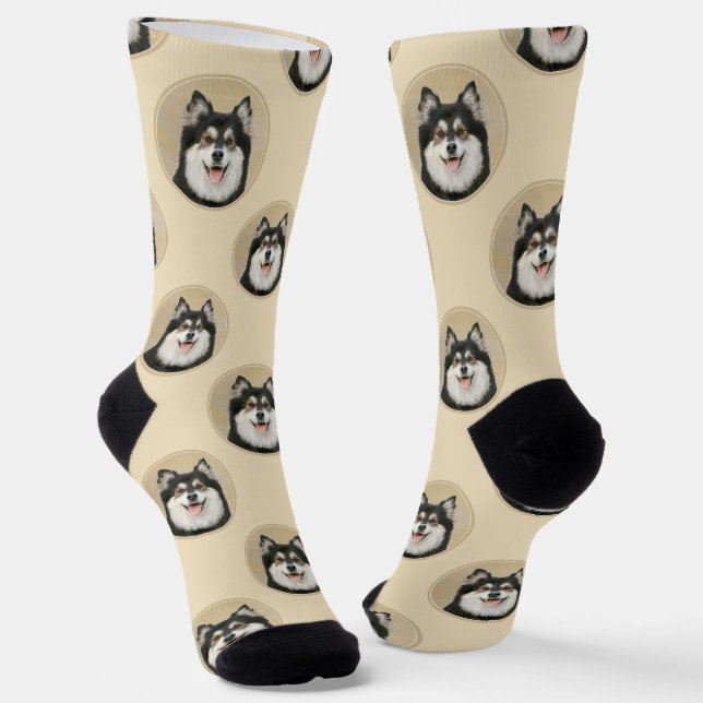 Finnish Lapphund Painting Black and Tan Dog Art Socks (Angled)