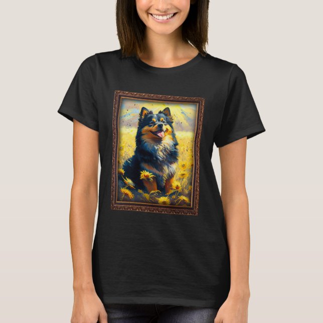 Finnish Lapphund Painting Sunflower Flower Mom Wom T-Shirt (Front)