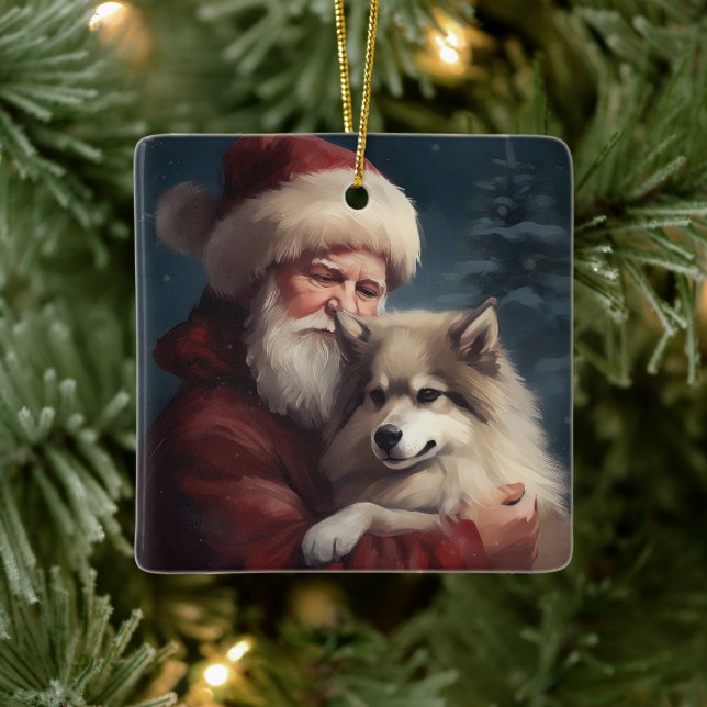 Finnish Lapphund Santa Claus Festive Christmas Ceramic Ornament (Tree)