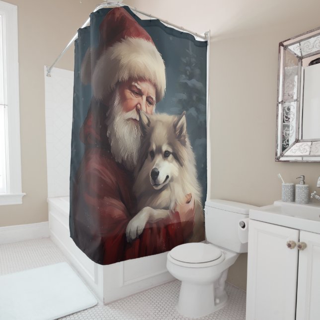 Finnish Lapphund Santa Claus Festive Christmas Shower Curtain (In Situ)