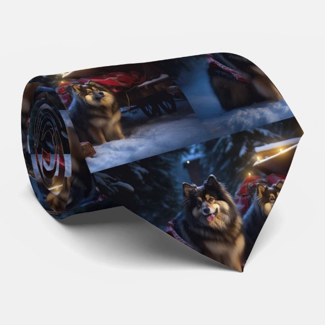 Finnish Lapphund Snowy Sleigh Christmas Decor  Tie (Rolled)