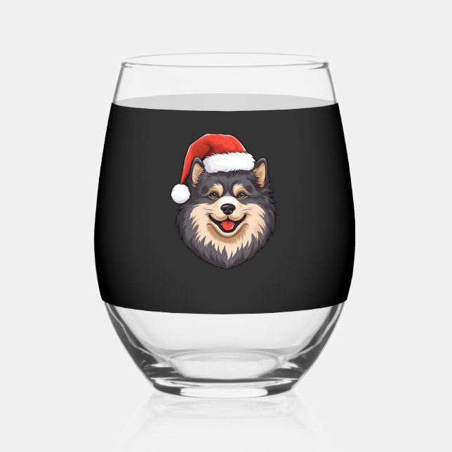 Finnish Lapphund Ugly Sweater Christmas Classic T- Stemless Wine Glass (Front)