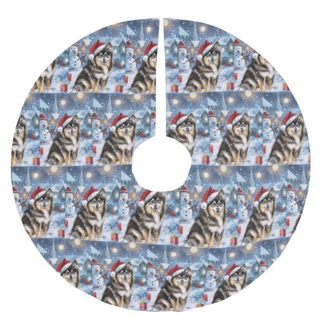 Finnish Lapphund Winter Wonderland Christmas Joy  Brushed Polyester Tree Skirt (Front)