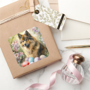 Finnish Lapphund  with Easter Eggs Square Sticker