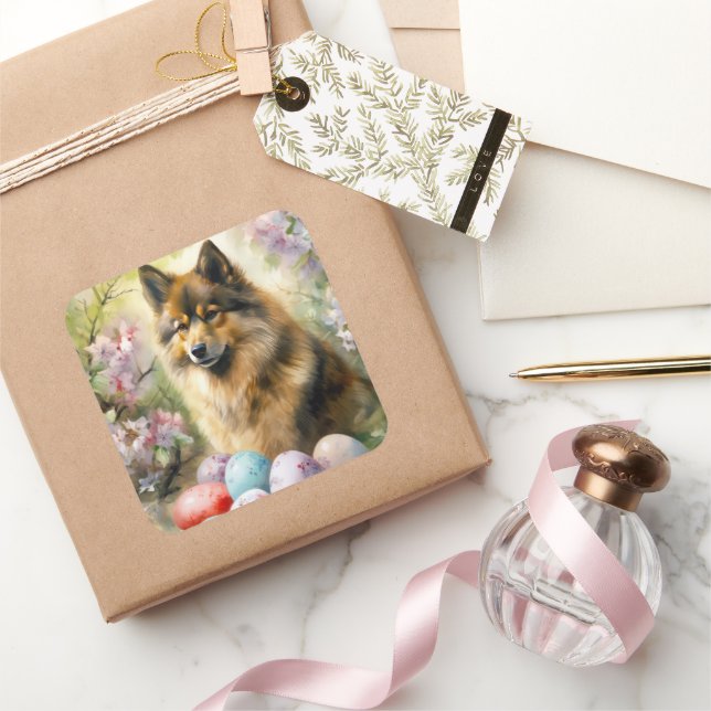Finnish Lapphund  with Easter Eggs Square Sticker (Gifting)