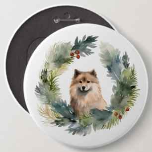 Finnish lappund Christmas Wreath Festive Pup 6 Cm Round Badge