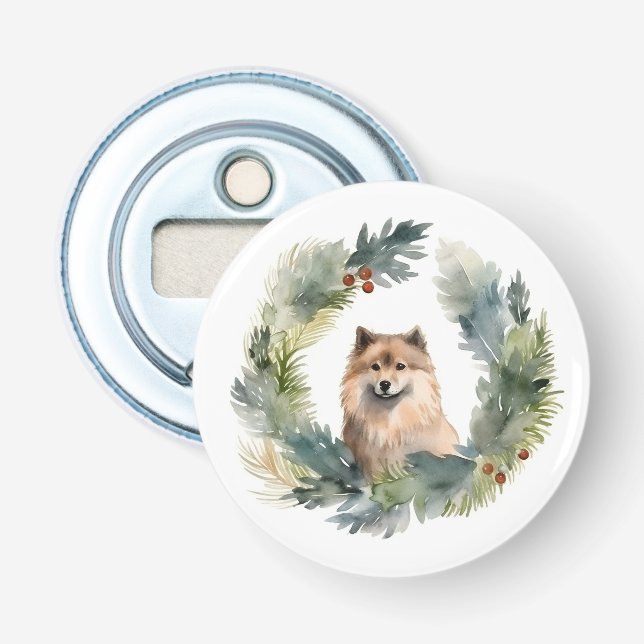 Finnish lappund Christmas Wreath Festive Pup Bottle Opener (Front)