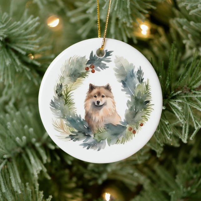 Finnish lappund Christmas Wreath Festive Pup Ceramic Tree Decoration (Tree)
