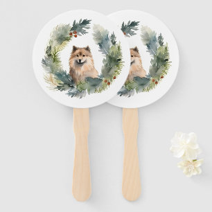 Finnish lappund Christmas Wreath Festive Pup Hand Fan