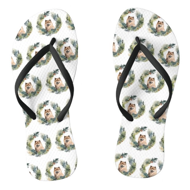 Finnish lappund Christmas Wreath Festive Pup Jandals (Footbed)