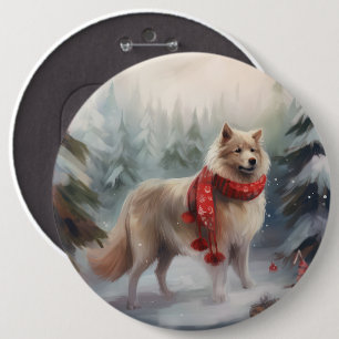 Finnish Lappund Dog in Snow Christmas 6 Cm Round Badge