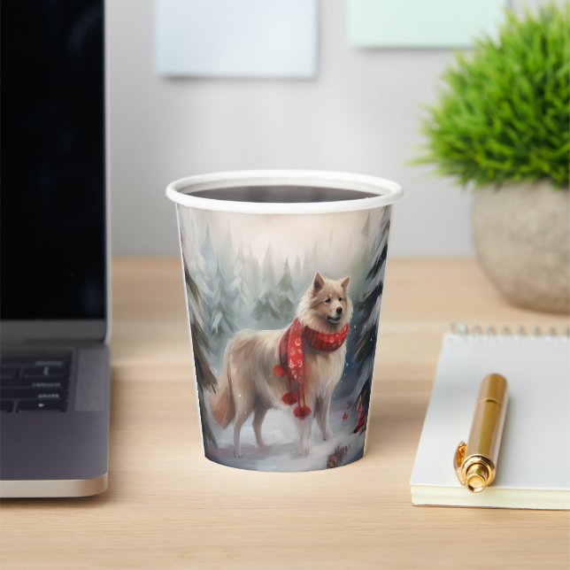 Finnish Lappund Dog in Snow Christmas  Paper Cups (Insitu)