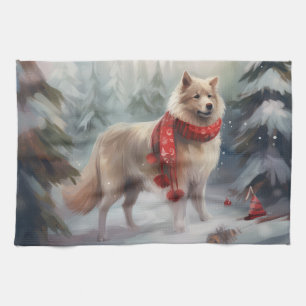 Finnish Lappund Dog in Snow Christmas Tea Towel