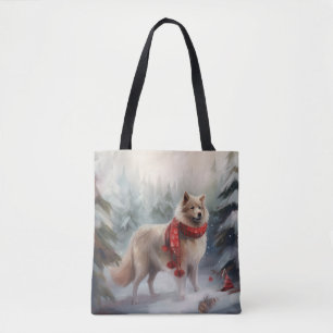 Finnish Lappund Dog in Snow Christmas Tote Bag