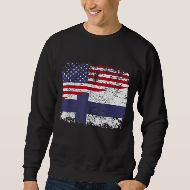 FINNISH ROOTS Half American Flag USA FINLAND FLAG Sweatshirt (Front)