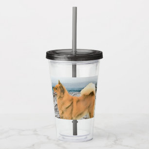 Finnish Spitz at Seashore Painting - Dog Art Acrylic Tumbler