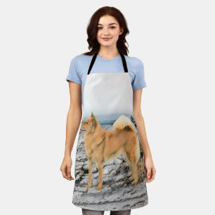 Finnish Spitz at Seashore Painting - Dog Art Apron