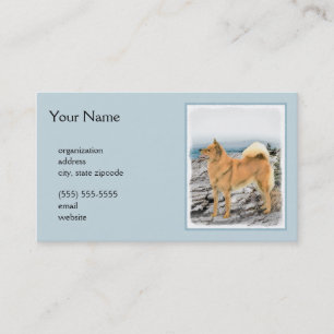 Finnish Spitz at Seashore Painting - Dog Art Business Card
