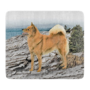 Finnish Spitz at Seashore Painting - Dog Art Cutting Board