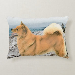 Finnish Spitz at Seashore Painting - Dog Art Decorative Cushion