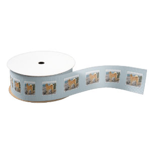 Finnish Spitz at Seashore Painting - Dog Art Grosgrain Ribbon