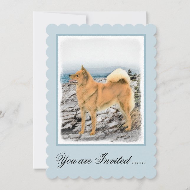 Finnish Spitz at Seashore Painting - Dog Art Invitation (Front)