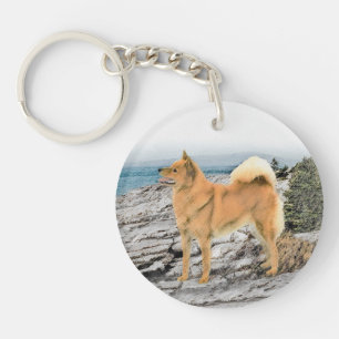Finnish Spitz at Seashore Painting - Dog Art Key Ring