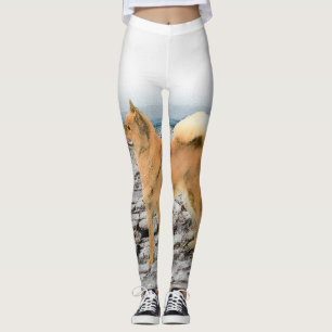 Finnish Spitz at Seashore Painting - Dog Art Leggings