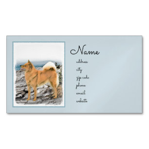 Finnish Spitz at Seashore Painting - Dog Art Magnetic Business Card