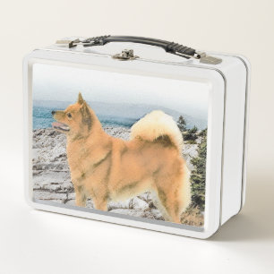 Finnish Spitz at Seashore Painting - Dog Art Metal Lunch Box