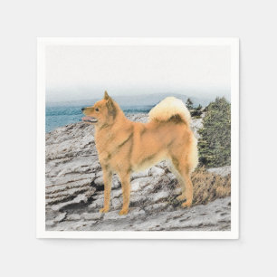 Finnish Spitz at Seashore Painting - Dog Art Napkin