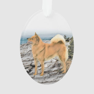 Finnish Spitz at Seashore Painting - Dog Art Ornament
