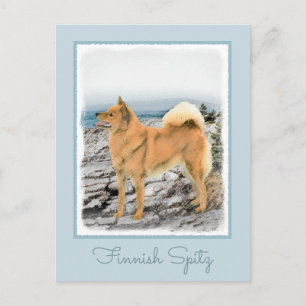 Finnish Spitz at Seashore Painting - Dog Art Postcard