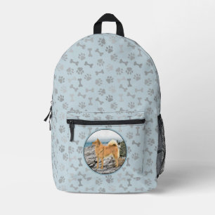 Finnish Spitz at Seashore Painting - Dog Art Printed Backpack