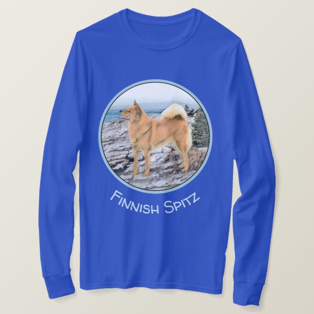 Finnish Spitz at Seashore Painting - Dog Art T-Shirt (Design Front)