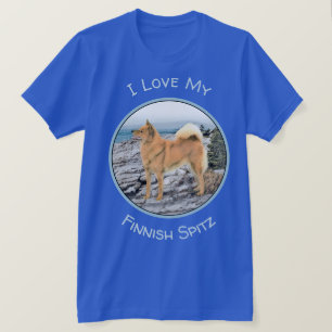 Finnish Spitz at Seashore Painting - Dog Art T-Shirt