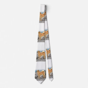 Finnish Spitz at Seashore Painting - Dog Art Tie