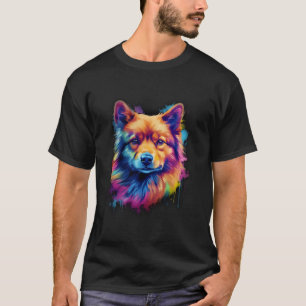 Finnish Spitz Dog Impression Watercolour Splashes T-Shirt