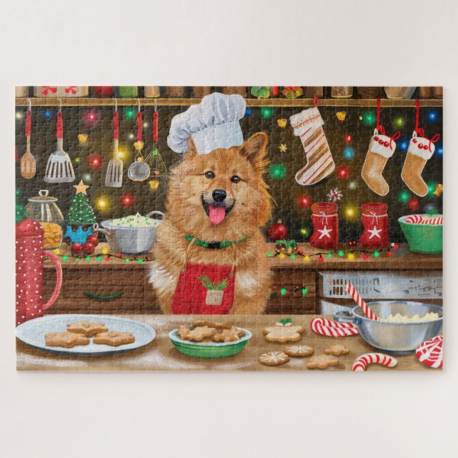 Finnish Spitz Holiday Baking: Festive Christmas Jigsaw Puzzle (Horizontal)